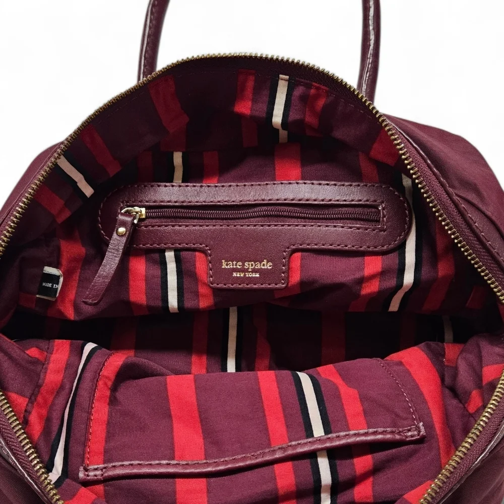 Kate Spade East Shoulder Satchel Handbag In Burgundy Nylon And Leather